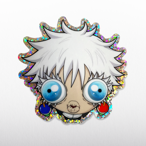 Bug-Eyed Gojo glitter sticker