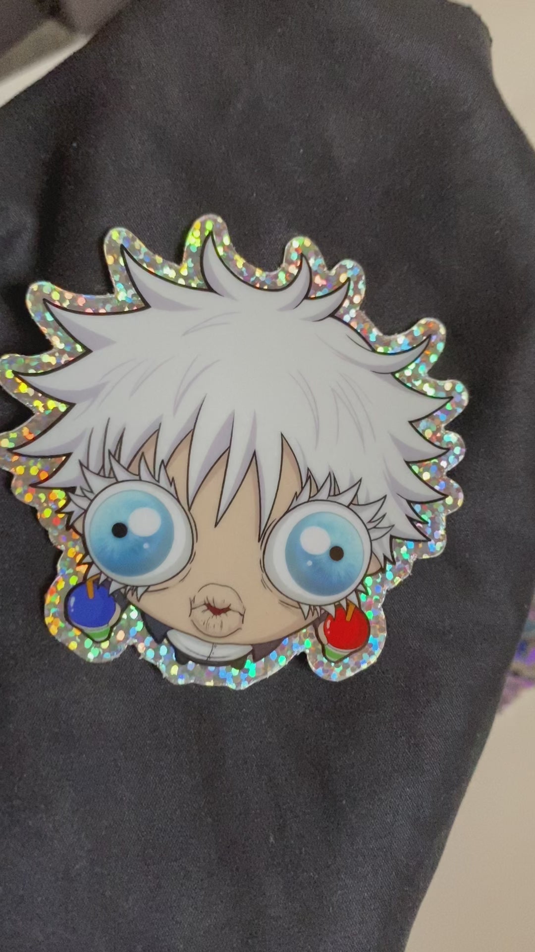 Bug-Eyed Gojo glitter sticker